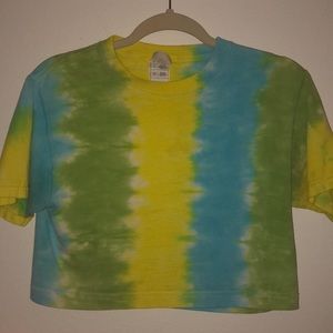 Yellow Blue and Green Tie-dye Crop Top